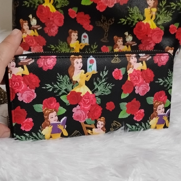 Disney Loungefly Beauty And The Beast Princess Black and Red Floral Satchel Set - Picture 7 of 16